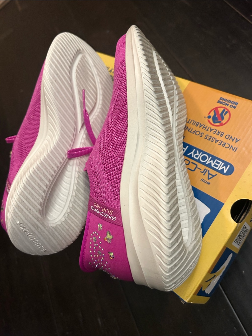 Skechers Women’s Hot Pink Stretch Knit Slip-On Sneakers with Rhinestone Heel - Picture 5 of 10